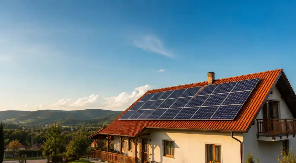 Solarni paneli na krovu kuće u Srbiji tokom sunčanog dana