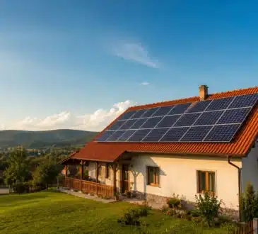 Solarni paneli na krovu kuće u Srbiji tokom sunčanog dana