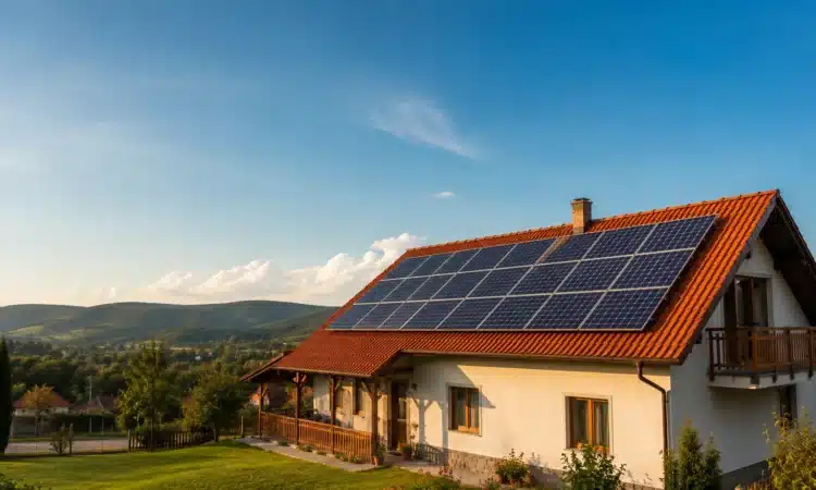 Solarni paneli na krovu kuće u Srbiji tokom sunčanog dana